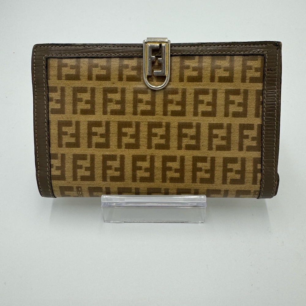 Authentic FENDI Zucca PVC Leather Bifold Long Wallet